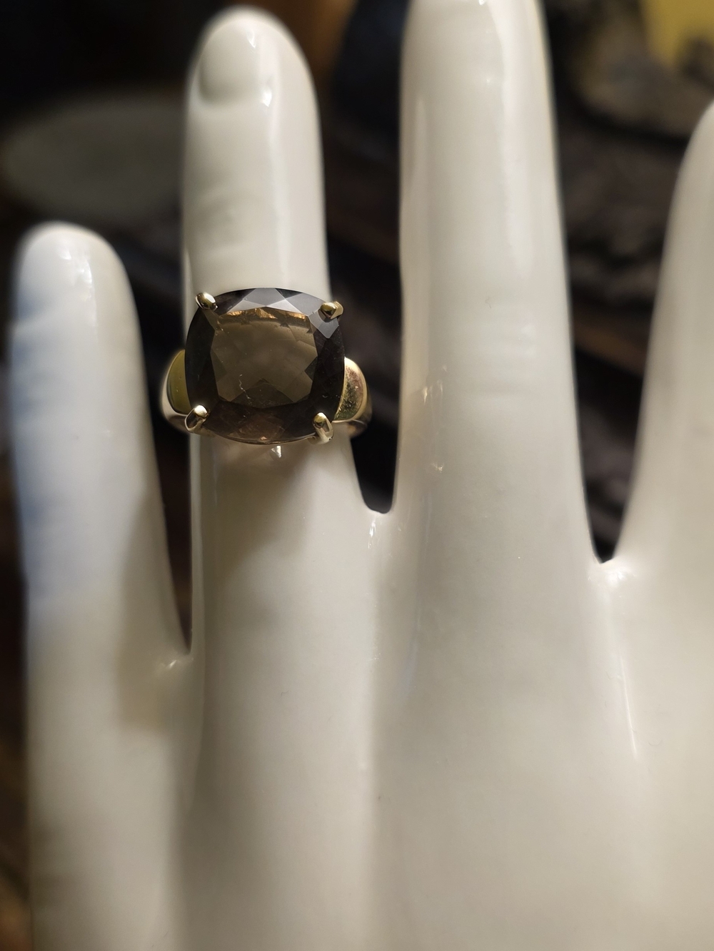 10K Gold Large Smoky Quartz Statement Ring Size 7